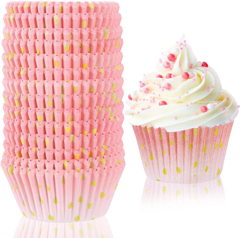Funtery 300 Count Pink Cupcake Liners Pink Gold Bridal Shower Cupcake Wrappers Cupcake Wrappers Decorations Paper Cupcake Liners for Baking Baby B...