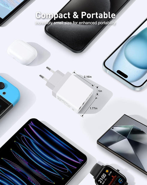 European Travel Plug Adapter, 40W 4-Port USB C Wall Charger Type C Fast Charging Block International Power Adapter US to Europe EU for iPhone 15 1...