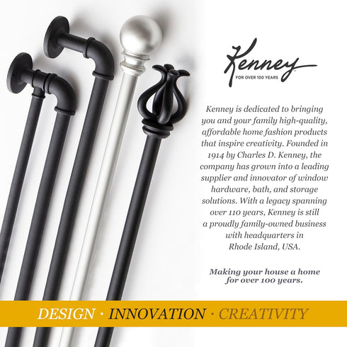 Kenney Weaver Cap End Indoor/Outdoor Black Curtain Rod, Adjustable 37-72 Inch Rod for Windows & Patio...