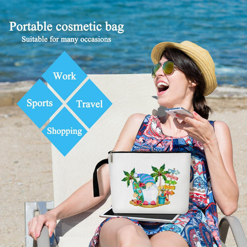 Tropical Beach Makeup Bag for Women, Gnomes Gifts for Women Make Up Bag Zipper Cosmetic Travel Toiletry Pouch, Summer Vacation Travel Holiday Gift...