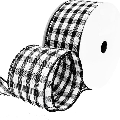 Wired Black and White Gingham Plaid Ribbon 2-1/2" x 25 Yards Black Checker Ribbon for Gift Wrapping, Crafts, and Decorations...