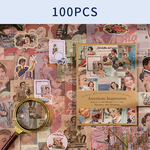 100Pcs Scrapbook Craft Paper Kit for Scrapbook Journaling Supplies ,Scrapbook Beauty Stickers Aesthetic for Scrapbooking Supplies,Bullet Junk Jour...