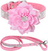 Cute Dazzling Sparkling Elegant Fancy Soft Suede Leather Bling Rhinestone Crystal Jeweled Pet Cat Dog Puppy Collar Dog Leash Combo Set (Pink7, XXS...