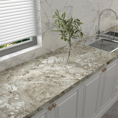 12"x100" Marble Contact Paper Matte Marble Wallpaper Peel and Stick Countertops for Kitchen Waterproof Brown Removable Self Adhesive Contact Paper...