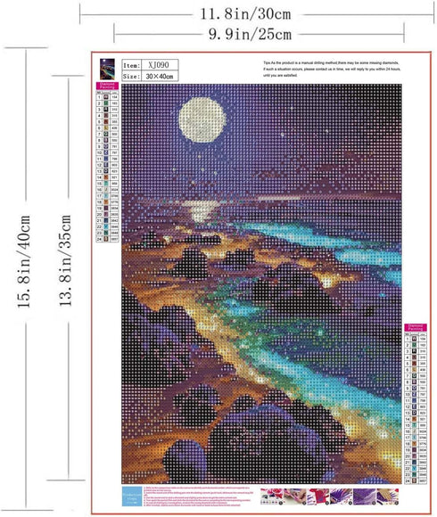 ZQEATRY 5D Beach Diamond Art Kits for Adults, Moon Starry Sky Landscape Diamond Art Kits for Beginners, DIY Full Drill Diamond Dots Paint with Gem...
