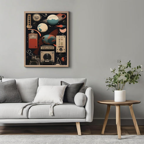 Posterizer 1 pcs-old timey devices-surreal collage with planets-Retro Art-Astronomy & Celestial Art-Gift for Art Lovers- UNFRAMED Wall Art...