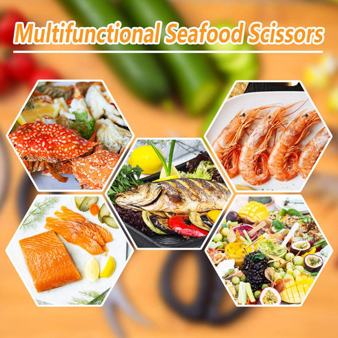 4PCS Seafood Scissors Crab Scissor Stainless Steel Seafood Fish Crab Shrimp Lobster Scissors for Kitchen, Multifunctional Crab Leg Crackers and To...