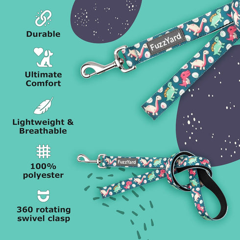 FuzzYard Dinosaur Land Dog Leash | Size S | Comfortable Neoprene Lead for Dogs | Perfect for Outdoor Walking & Training...