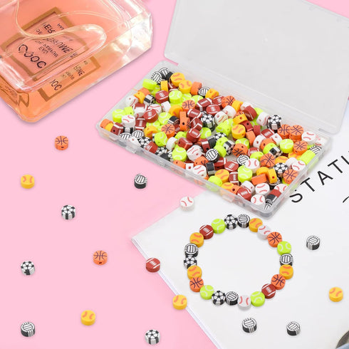 180 Pcs Sports Ball Polymer Clay Beads for Bracelets Charms Making Pony Beads Shapes for Friendship Bracelets Spacer Beads Supplies for DIY Bracel...