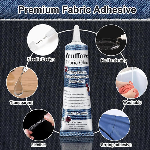 Clear Permanent Fabric Glue - Wuffove No Sew Strong Fabric Glue for Clothing Washable (2 PCS)...