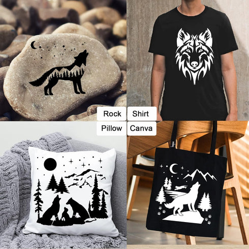 11 Pcs Wolf Stencils Forest Mountain Tree Stencils for Wood Burning Stencil Template Stencils for Painting on Wood Crafts Home Decors (Wolf)...
