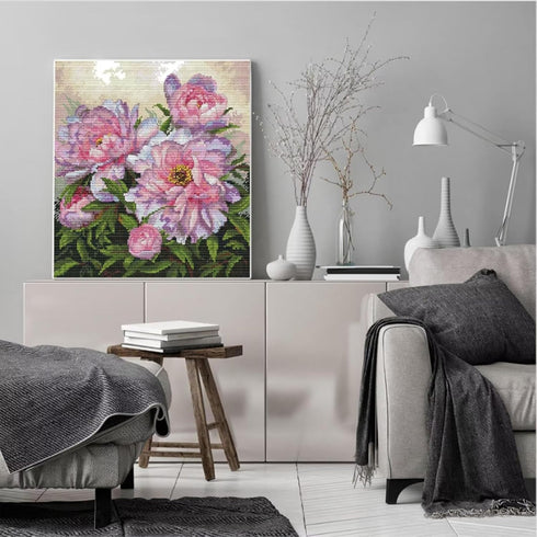 CROSSDECOR Stamped Cross Stitch Kits Full Range of DIY Needlepoint for Adult Beginners Peony Pattern, for Gift and Home Decor 14CT 2 Strands 12.6×...