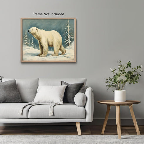 Posterizer 1 pcs-polar bear in snowy winter scene-oil painting style -1-Art for Animal Lovers-Landscape & Nature Art-Decor for Home & Office- unfr...