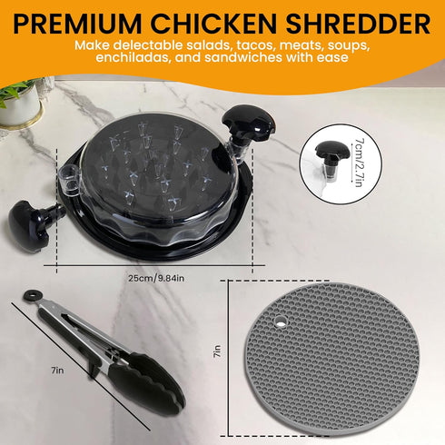 Chicken Shredder Tool Twist Large 10’’ - Meat Shredder with Tong and Silicone Mat - Anti-Slip Mat - Suitable for Pork Beef Chicken - Chicken Breas...