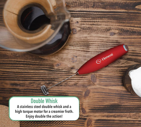 Elementi Milk Frother Handheld Double Whisk - Coffee Frother Electric Stirrer - Matcha Whisk & Drink Mixer Handheld - Hand Held Milk Frother Wand,...