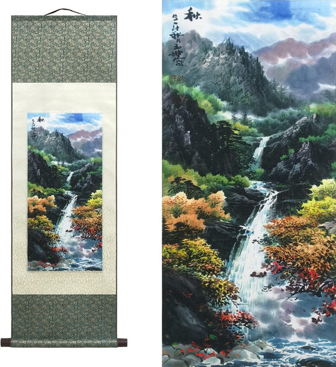 AtfArt Asian Wall Decor Beautiful Silk Scroll Painting Four Seasons Landscape Painting Summer Autumn Winter-Spring Oriental Decor Chinese Art Wall...