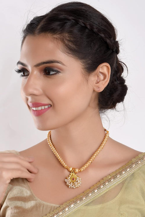 Efulgenz Indian Traditional 14 K Gold Plated Pearl Beaded Temple Pendant Necklace Jewelry for Women...