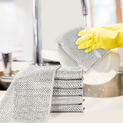 Non Scratch Wire Dishcloth, 5 Pack Multipurpose Soft Wire Dishwashing Rag Dish Rags for Washing Dishes, Non-Stick Cookware, Scrubs & Cleans for Si...