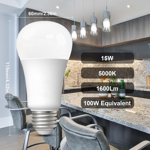 LED Light Bulbs Daylight 15W: 1600Lm 100W Equivalent LED Bulbs E26 Edison Screw Base Super Bright 5000K LED Bulb A19 15W Light Bulbs for Indoor Ou...