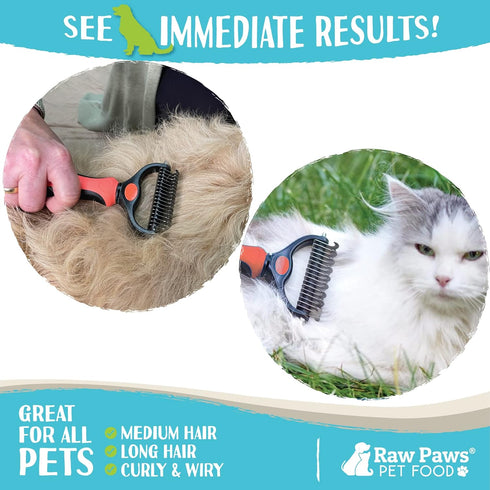 Raw Paws Undercoat Rake & Dematting Tool, 1 ct - 2-Side Undercoat Rake for Dogs & Cats - Dog Rake Brush for Shedding - Dematting Tool for Dogs - C...
