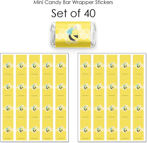 Big Dot of Happiness Honey Bee - Mini Candy Bar Wrapper Stickers - Baby Shower or Birthday Party Small Favors - 40 Count...