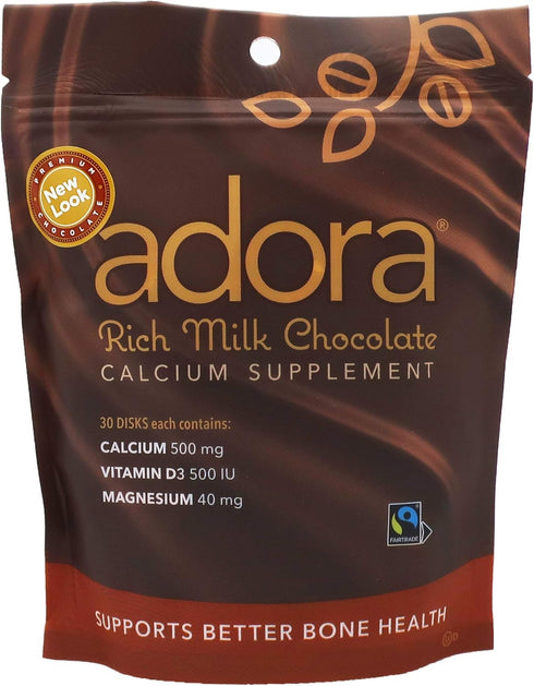 Adora Calcium Supplement, Fairtrade Milk Chocolate, Single Pack - 30 ct...