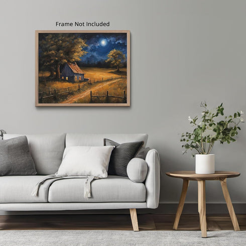 Posterizer 1 pcs- quaint old village-building in nature-night sky 5-Landscape & Nature Art-Floral Botanical Art- Decor for Home & Office- unframed...