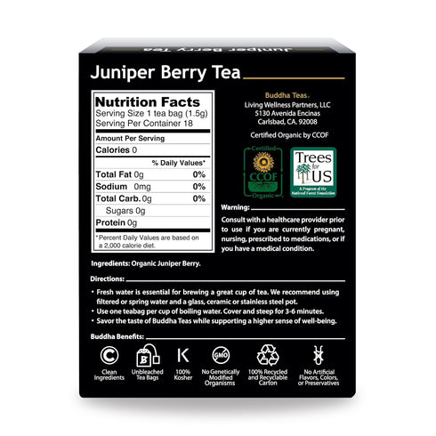 Buddha Teas Organic Juniper Berry Tea - OU Kosher, USDA Organic, CCOF, 18 Bleach-Free Tea Bags...