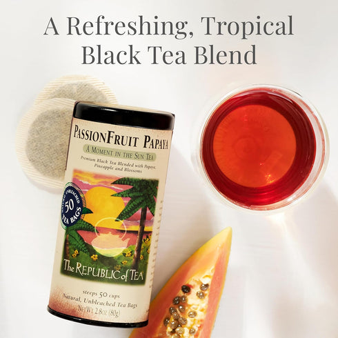 The Republic of Tea – PassionFruit Papaya Black Tea Bags, Naturally Caffeinated, 50 Servings...