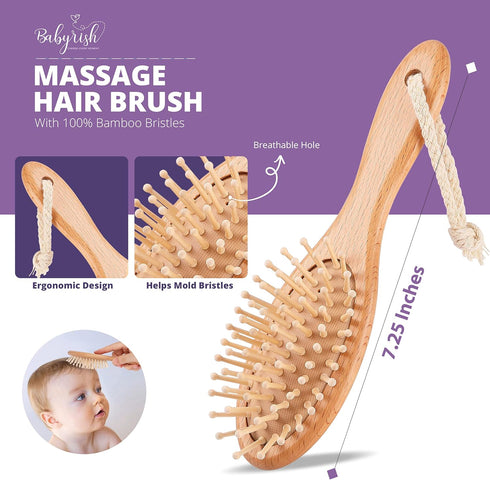 Baby Brush Set for Newborn - Baby Hair Brush with Soft Goat Hair Bristles - Wooden Toddler Hair Brush with Baby Comb, Massage Brush & Cradle Cap B...