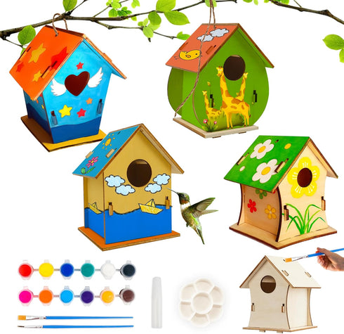 BELLOCHIDDO Bird House Kits for Kids Ages 4-8 - DIY Wooden Birdhouse Kit for Kids to Build and Paint,Bird House Kit Craft Includes Paints & Brushe...