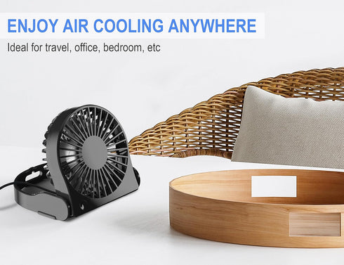 Small Table Fan - USB Powered Mini Desk Fan with 3 Powerful Speed & 360° Collapsible, Portable Little Cooling Fan Folding and Tilt Design for Trav...