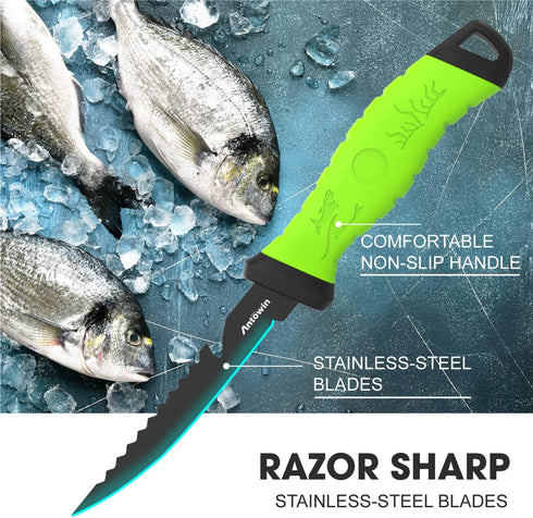 ANTOWIN 5 Inch Fishing Fillet Knife, Professional Level Knives for Filleting Fish and Boning Meat, Sharp Stainless-Steel Non-Stick Coating Blade, ...