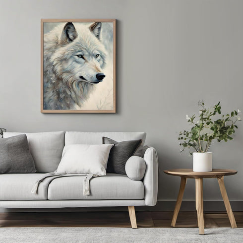 Posterizer 1 pcs-white arctic wolf in snowy nature-oil painting style -3-Art for Animal Lovers-Landscape & Nature Art-Decor for Home & Office- unf...
