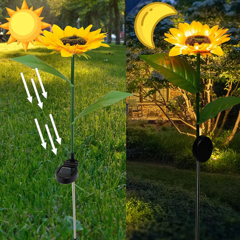 DAZZLE BRIGHT Sunflower Shape Solar LED Lights, 2 Pack Garden Waterproof Decorative with Stake for Outdoor Yard Pathway Outside Patio Lawn...