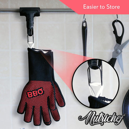 NutriChef BBQ Gloves - 1472°F Heat Resistant, Fireproof Mitts with Non-Slip Silicone Grip, Perfect for Barbecue, Grilling, Cooking, Baking & Campi...