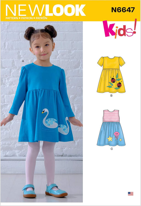 New Look UN6647A Sewing Pattern N6647 Toddlers' Dresses with Appliques, Various, White...