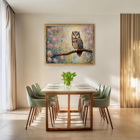 Posterizer 1 pcs- beautiful owl sitting on a tree with wild flowers around-Art for Animal Lovers-Landscape & Nature Art- Living Room Bedroom Decor...