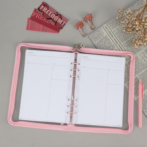MultiBey A5 Binder 6 Ring Cover PVC Notebook Shell with Zipper, Sparkling A5 Budget Binder for Cash Budget System, Journaling, Planner (10'' x 7''...