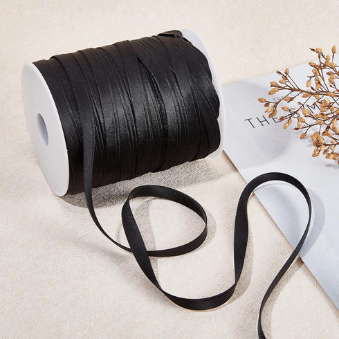 GORGECRAFT 87.5 Yards/ 80m Satin Bias Tape 10mm Double Fold Bias Tape Black Binding Bias Ribbon for Home DIY Garment Sewing Seaming Hemming Piping...