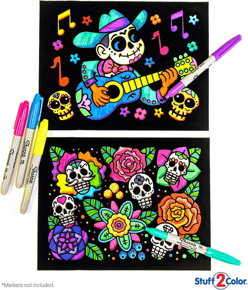Super Pack of 18 Fuzzy Velvet Coloring Posters (Kids Themed - Day of the Dead) - Halloween and Dia de Los Muertos Coloring Crafts Activity for Tod...