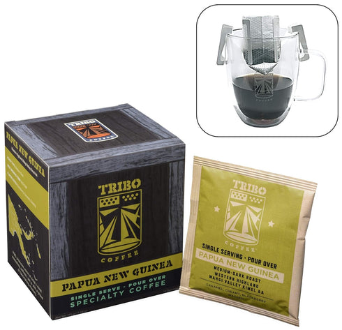 Tribo Coffee Single-Serve Portable Pour Over Drip Coffee - Papua New Guinea - 10 Servings (Medium-Dark Roast)...