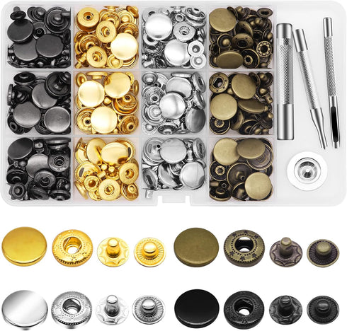 Alritz 17mm Leather Snap Fasteners Kit, 72 Set Metal Button Snaps Press Studs with 4 Setter Tools, 6 Color Leather Snaps for Clothes, Jackets, Jea...