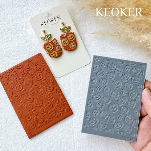 Keoker Polymer Clay Texture Sheets Halloween, Halloween Clay Texture Mat for Making Earrings Jewerly, Halloween Polymer Clay Earrings Tools (No. 1...