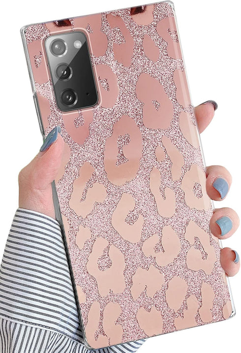 J.west for Samsung Galaxy Note 20 Case 6.7 inch,Luxury Saprkle Bling Glitter Leopard Print Design Soft Metallic Slim Protective Phone Cases for Wo...