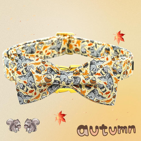 Elegant little tail Halloween Dog Collar, Fall Dog Collar Squirrels Holiday Pet Dog Collar Dog Bow Collar Pet Durable Adjustable Girl Boy Dog Coll...