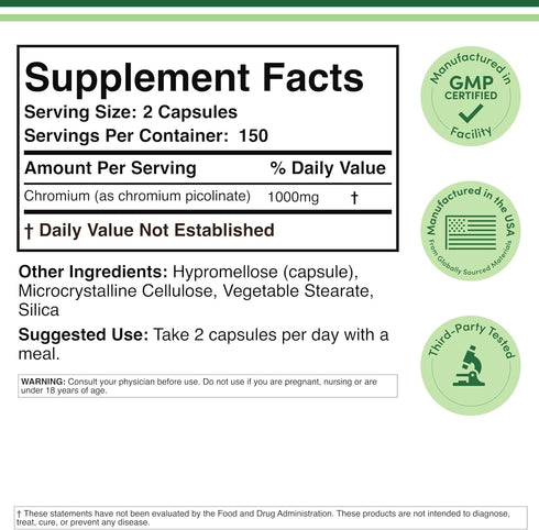 Chromium Picolinate 1000mcg for Healthy Weight Management (High Absorption and Bioavailability) (300 Vegan Safe Capsules, Non-GMO, Gluten Free) by...