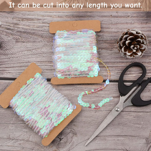 Clear Iridescent Sequim Trim for Sewing Dress Headband - Fabric Metallic Sequins Band DIY Clothing Ribbon...