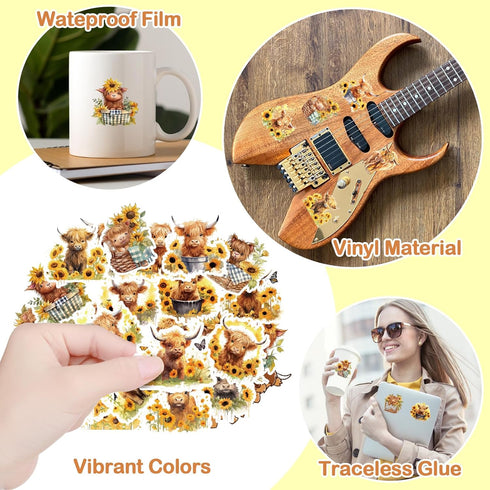 18 Pcs Sunflower Cute Highland Cow Print Pens with 60 Cow Stickers 100 Cow Sticky Notes Aesthetic Highland Cow School Office Stuff Car Accessories...