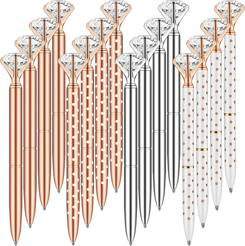 PASISIBICK 16 Pcs Big Diamond Pens-Bling Wedding Crystal Metal Ballpoint Pens with Black Ink (4 Mixed Colors)...